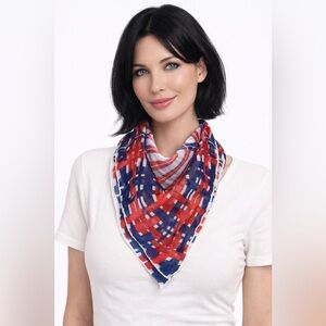 Vintage Americana Sheer Scarf Red White Blue 25” Square Retro Patriotic